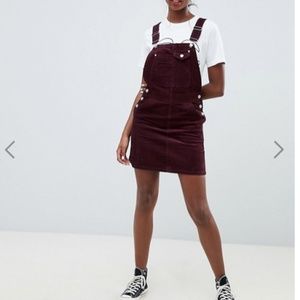ASOS DESIGN Tall cord overall dress in oxblood